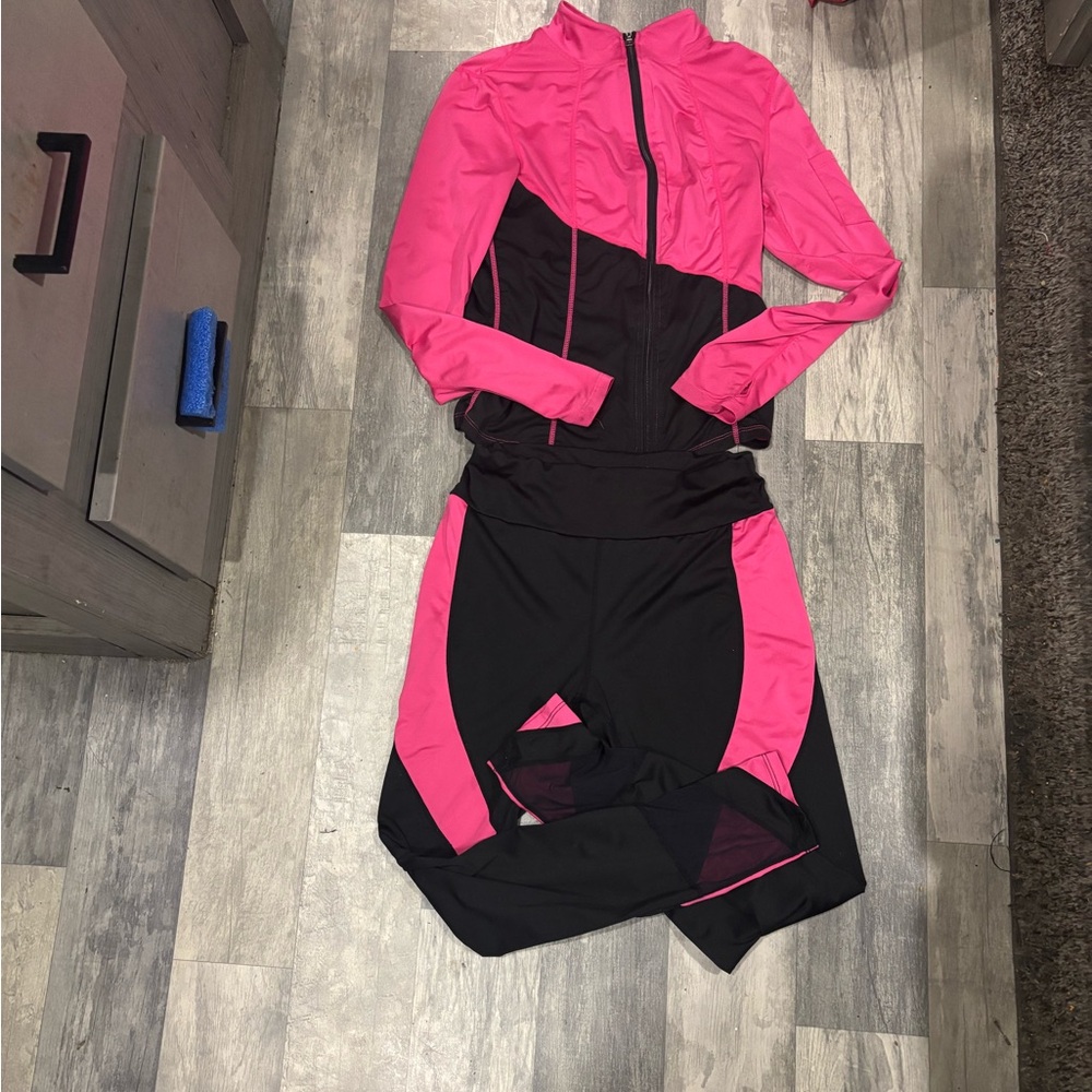 SHEIN Black and Hot Pink Track Jacket and Joggers Set
